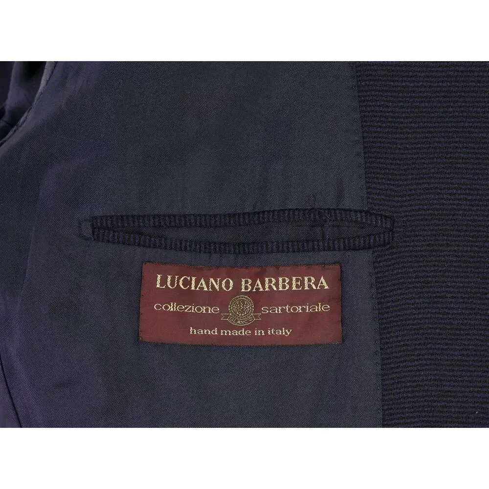 Luciano Barbera Navy Blue Knit Woven Wool 2-Btn Sportcoat Blazer 44L